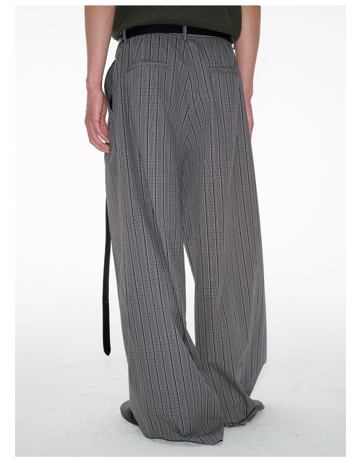 Plaid Pleated Waistband Straight Wide-leg Pants [ID:0496PA]