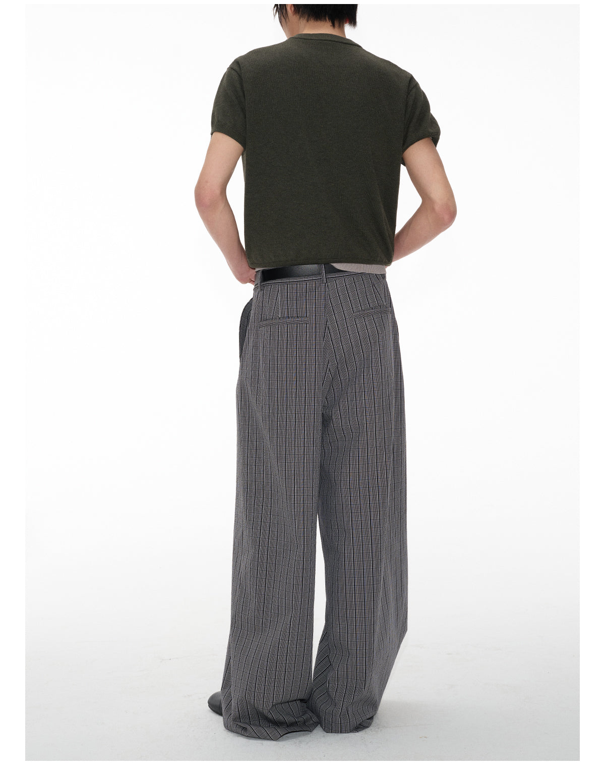 Plaid Pleated Waistband Straight Wide-leg Pants [ID:0496PA]