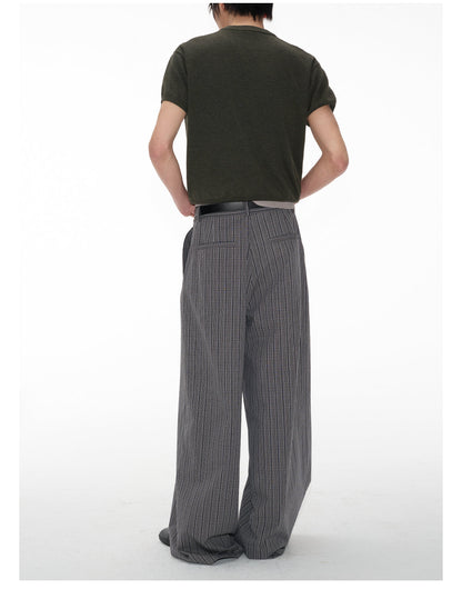 Plaid Pleated Waistband Straight Wide-leg Pants [ID:0496PA]