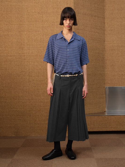 Dark Gray Pleated Cropped Twill Mode Pants [ID:0497PA]