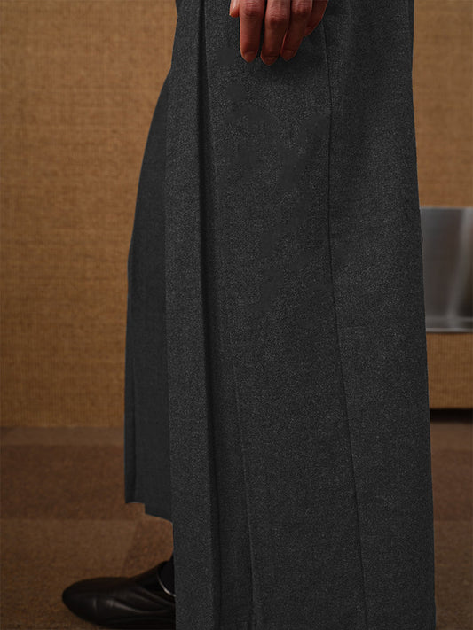 Dark Gray Pleated Cropped Twill Mode Pants [ID:0497PA]