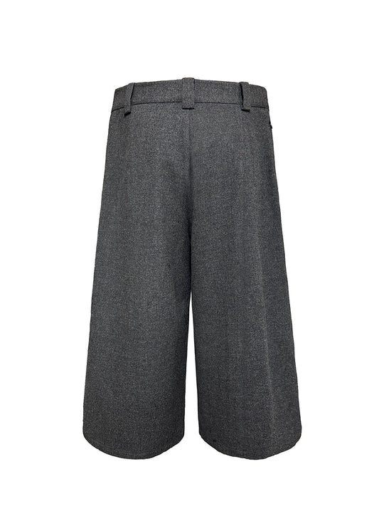 Dark Gray Pleated Cropped Twill Mode Pants [ID:0497PA]