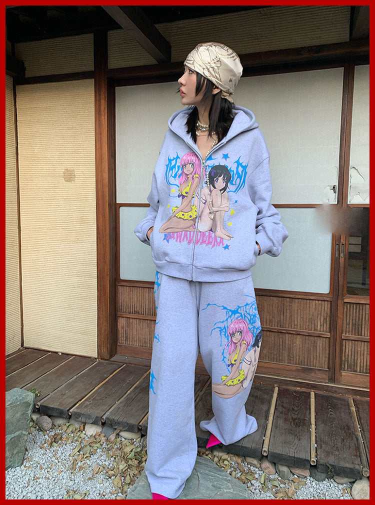 Graffiti Print Sporty Illustration MotifSweatpants [ID:0500PA]