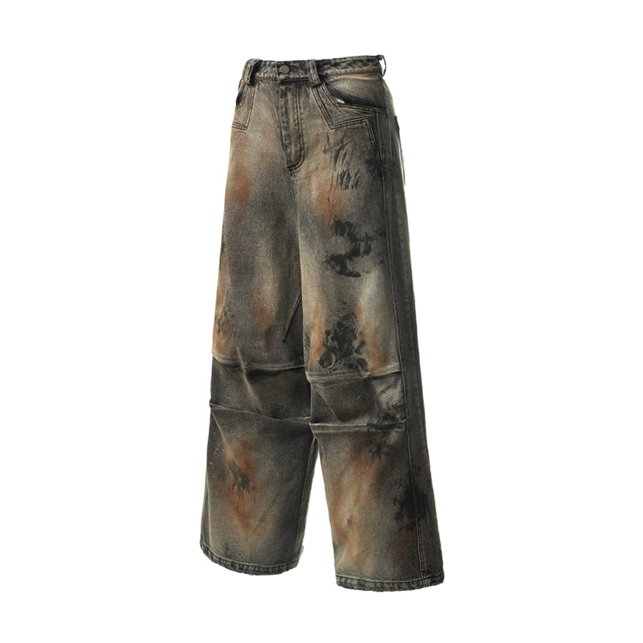 Oxidized Dirty Wash Pleated Straight Denim Pants [ID:0502PA]