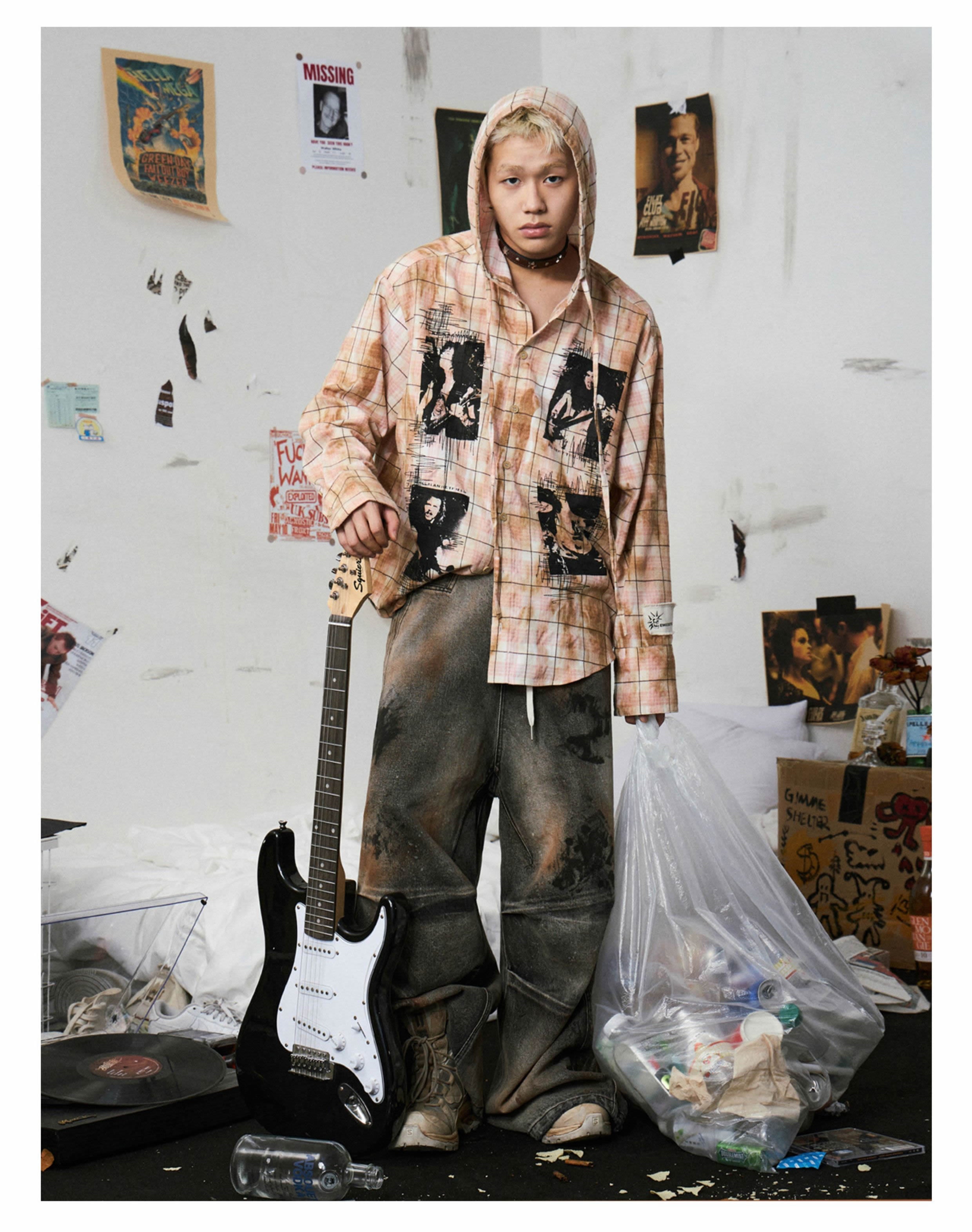 EMOBROTHER Oxidized Dirty Wash Pleated Straight Denim Pants ワイド