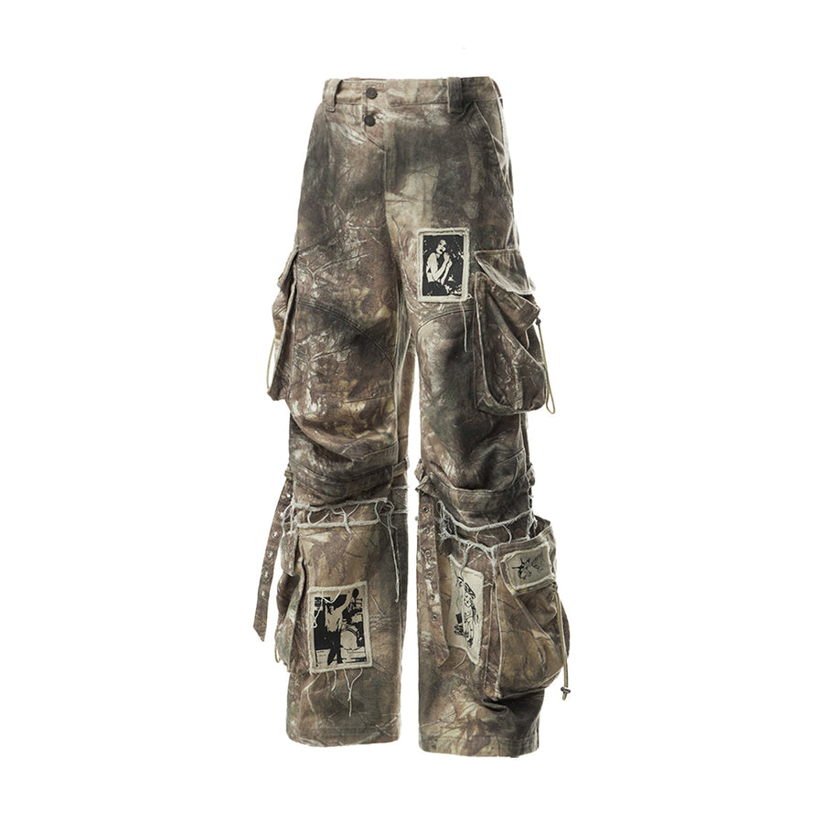 Washed Branch Camo Multi-Pocket Cargo Denim Pants [ID:0504PA]