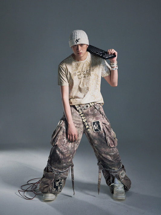 Washed Branch Camo Multi-Pocket Cargo Denim Pants [ID:0504PA]