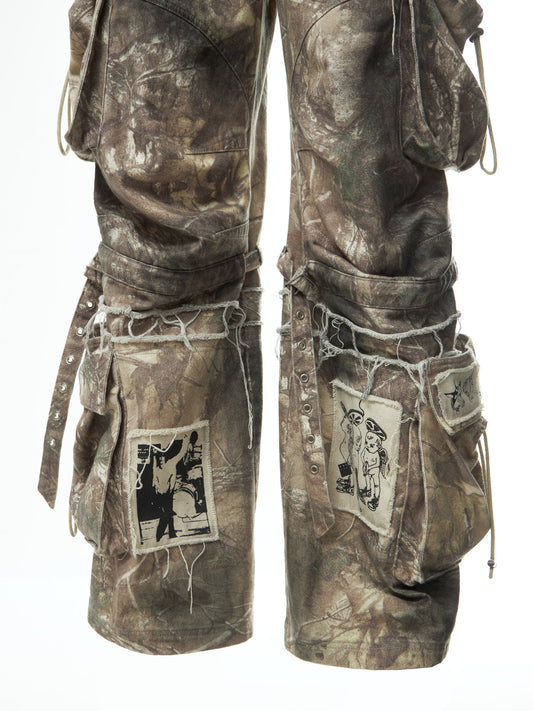 Washed Branch Camo Multi-Pocket Cargo Denim Pants [ID:0504PA]