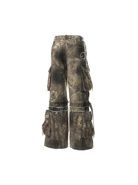 Washed Branch Camo Multi-Pocket Cargo Denim Pants [ID:0504PA]