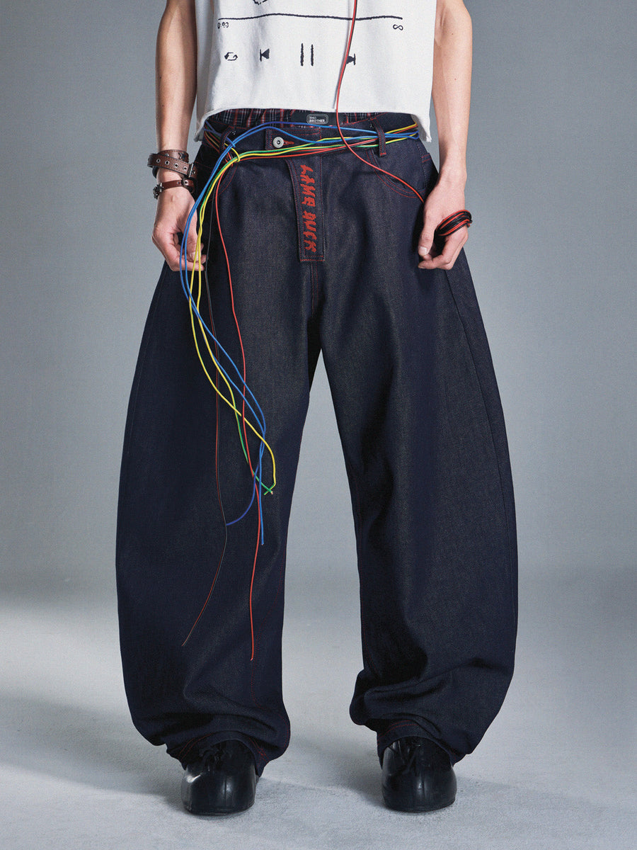 Vintage Inspired Wide Leg Classic Blue Denim Pants [ID:0505PA]