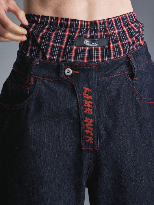 Vintage Inspired Wide Leg Classic Blue Denim Pants [ID:0505PA]
