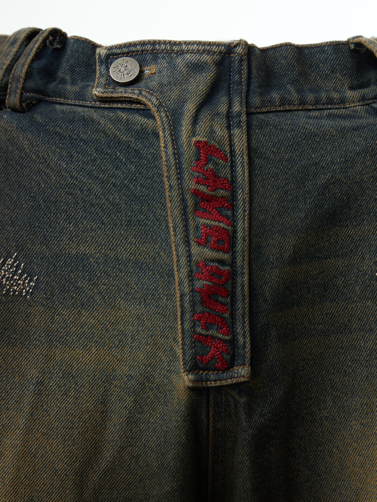 Oxidized Distressed Embroidered Sewn Multi-Pocket Denim Pants [ID:0506PA]