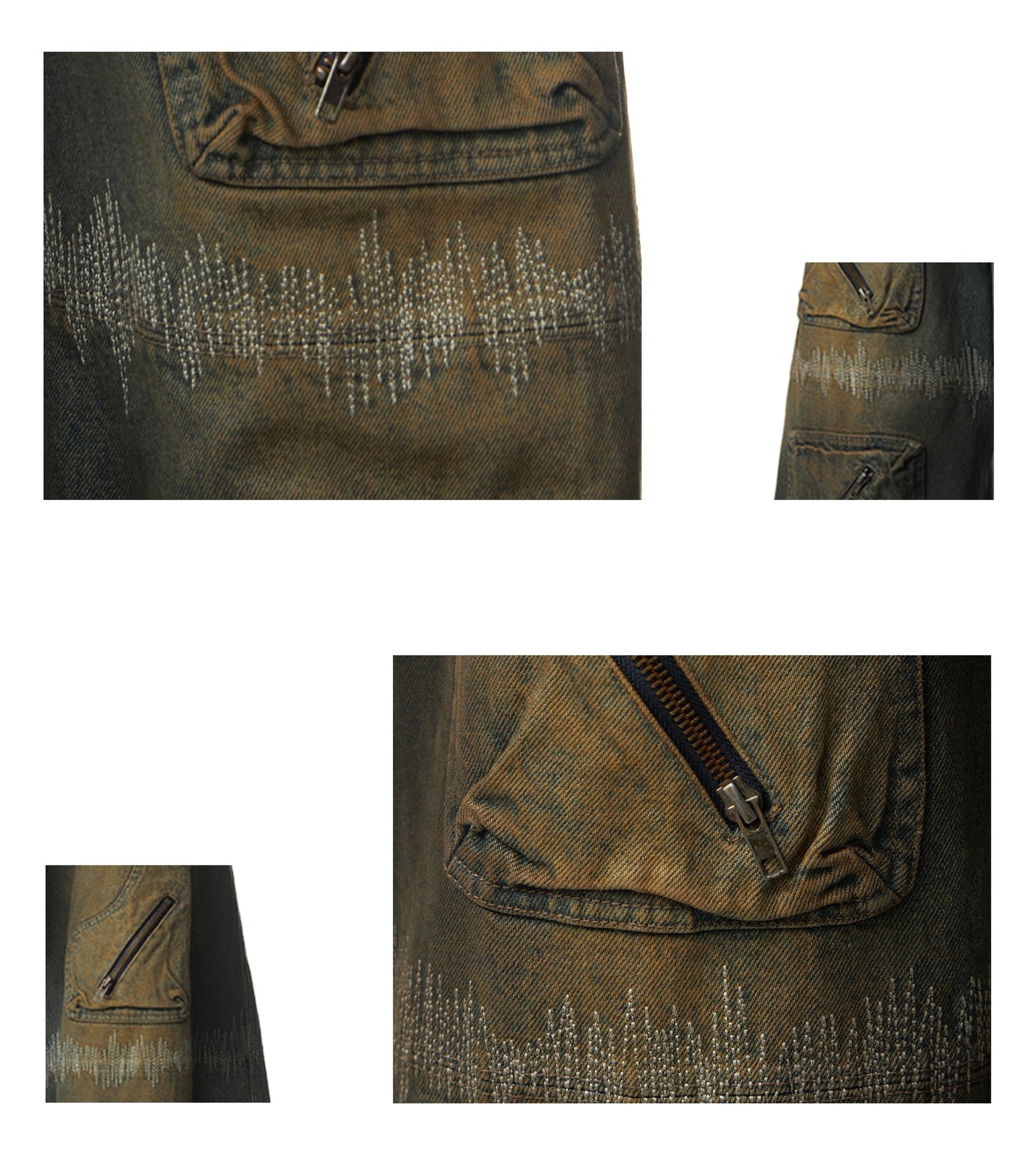 Oxidized Distressed Embroidered Sewn Multi-Pocket Denim Pants [ID:0506PA]