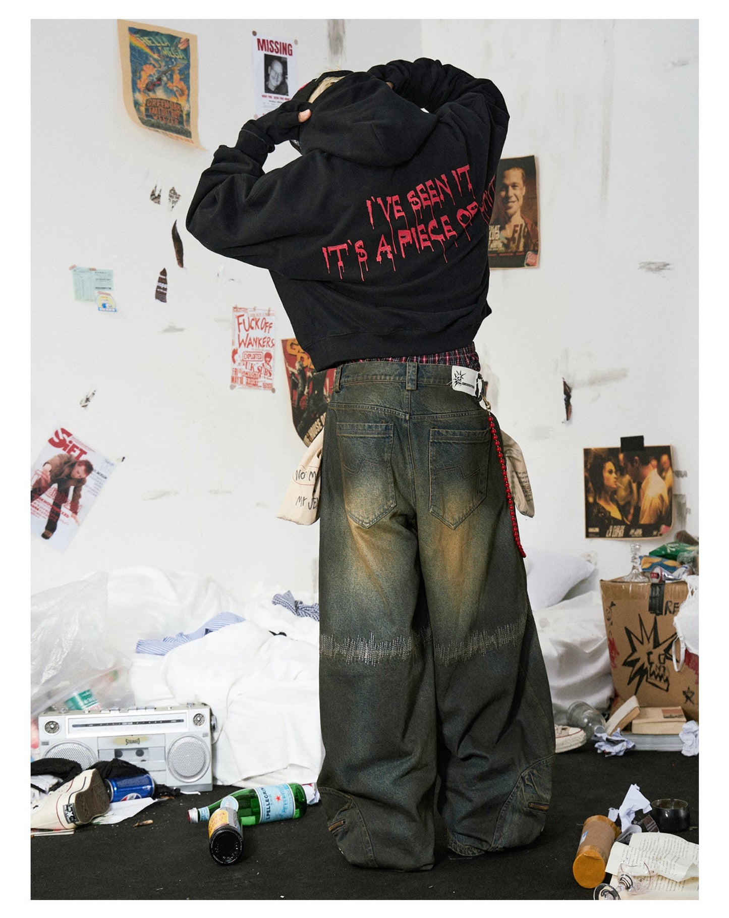Oxidized Distressed Embroidered Sewn Multi-Pocket Denim Pants [ID:0506PA]