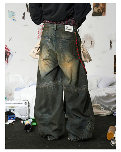 Oxidized Distressed Embroidered Sewn Multi-Pocket Denim Pants [ID:0506PA]
