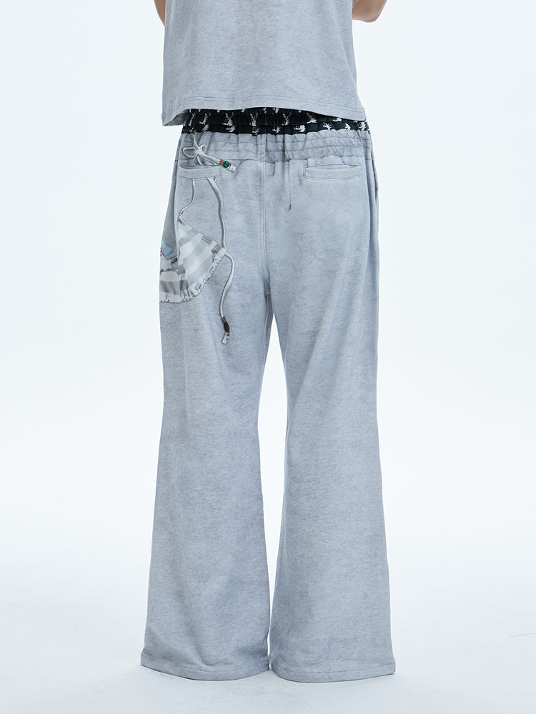 Original Vintage Double Waistband Digital Print Flared Sweat Pants [ID:0507PA]