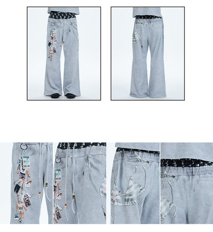 Original Vintage Double Waistband Digital Print Flared Sweat Pants [ID:0507PA]