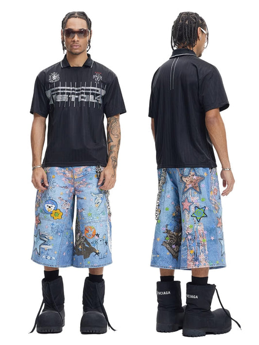 Digital Print Cartoon Graphic Urban Streetwear Denim Shorts [ID:0509PA]