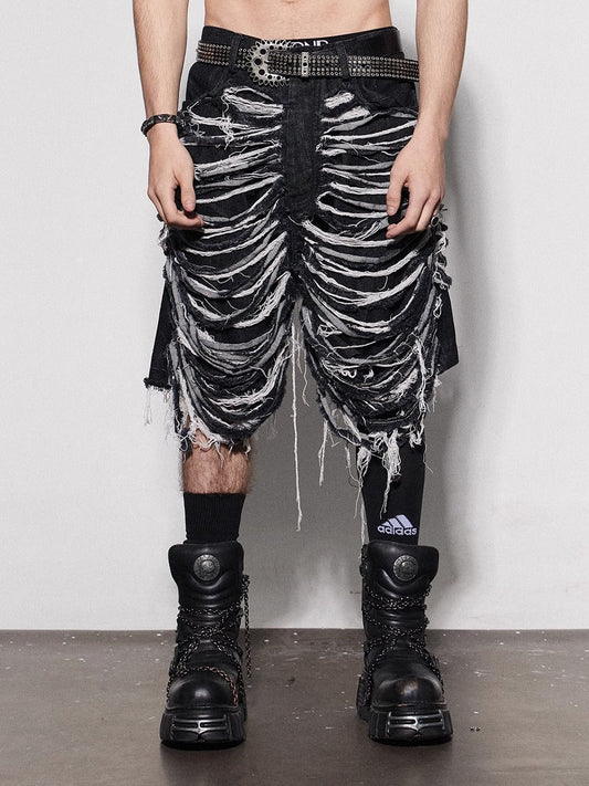 Heavy Washed Distressed Cut-Off Denim Urban Street Shorts [ID:0511PA]