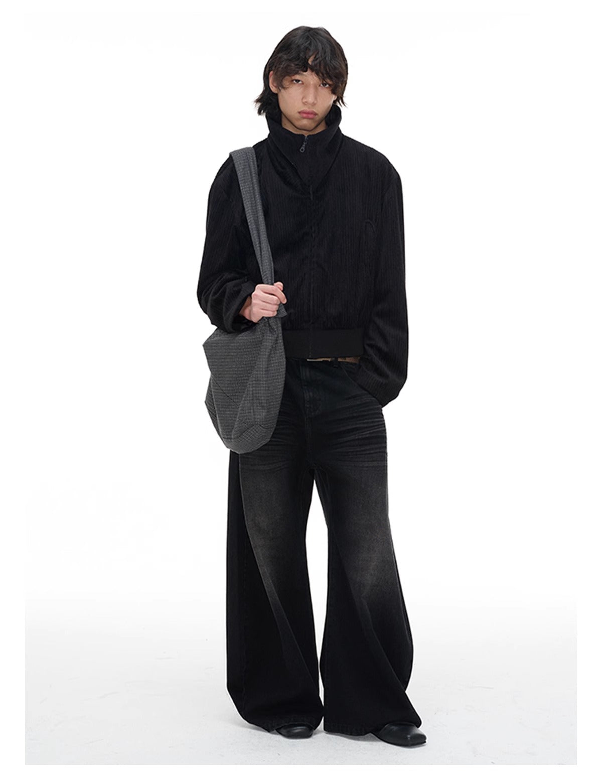 Pleated Curved Blade Faded Whiskers Wide Legs Jeans [ID:0521PA]