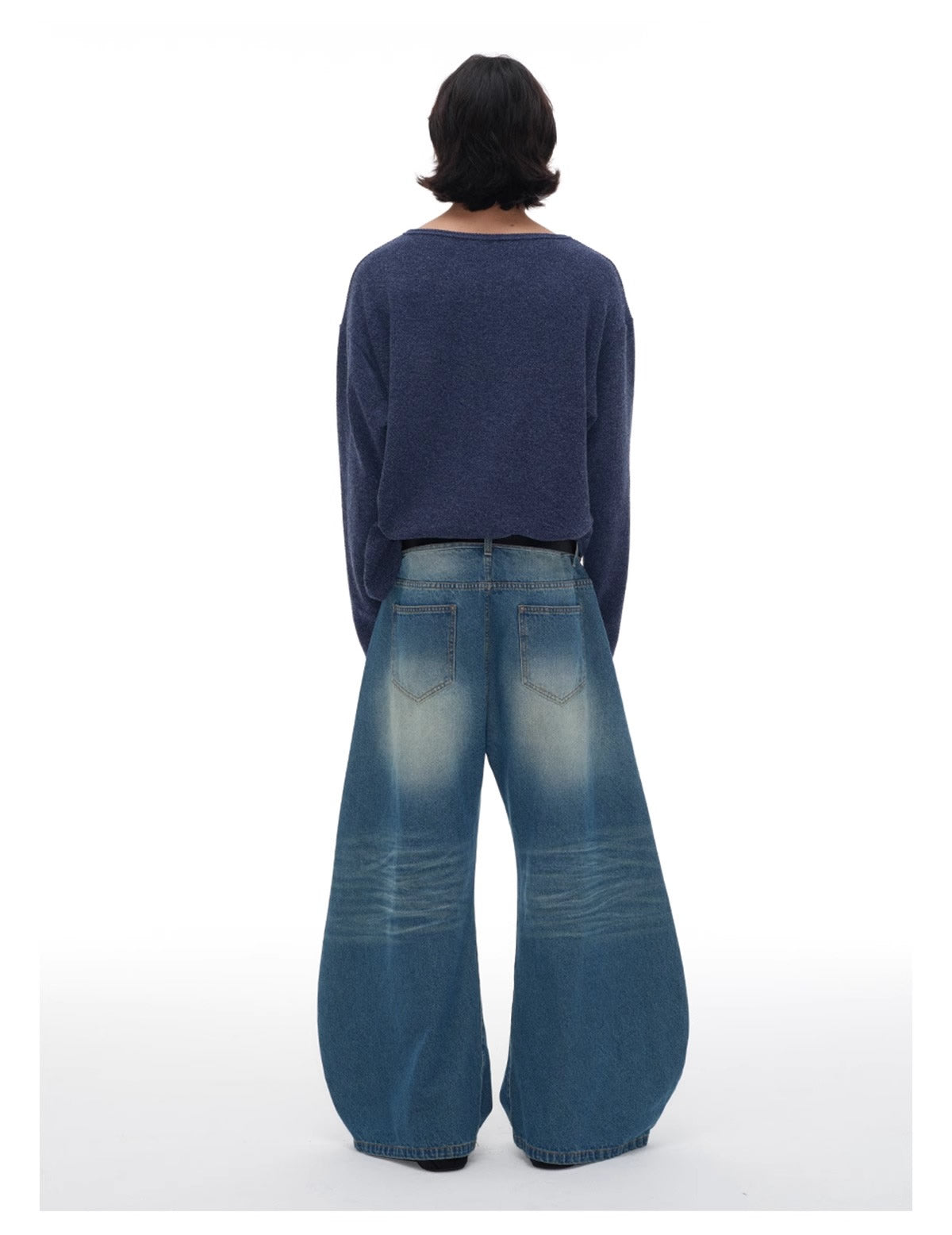 Pleated Curved Blade Faded Whiskers Wide Legs Jeans [ID:0521PA]