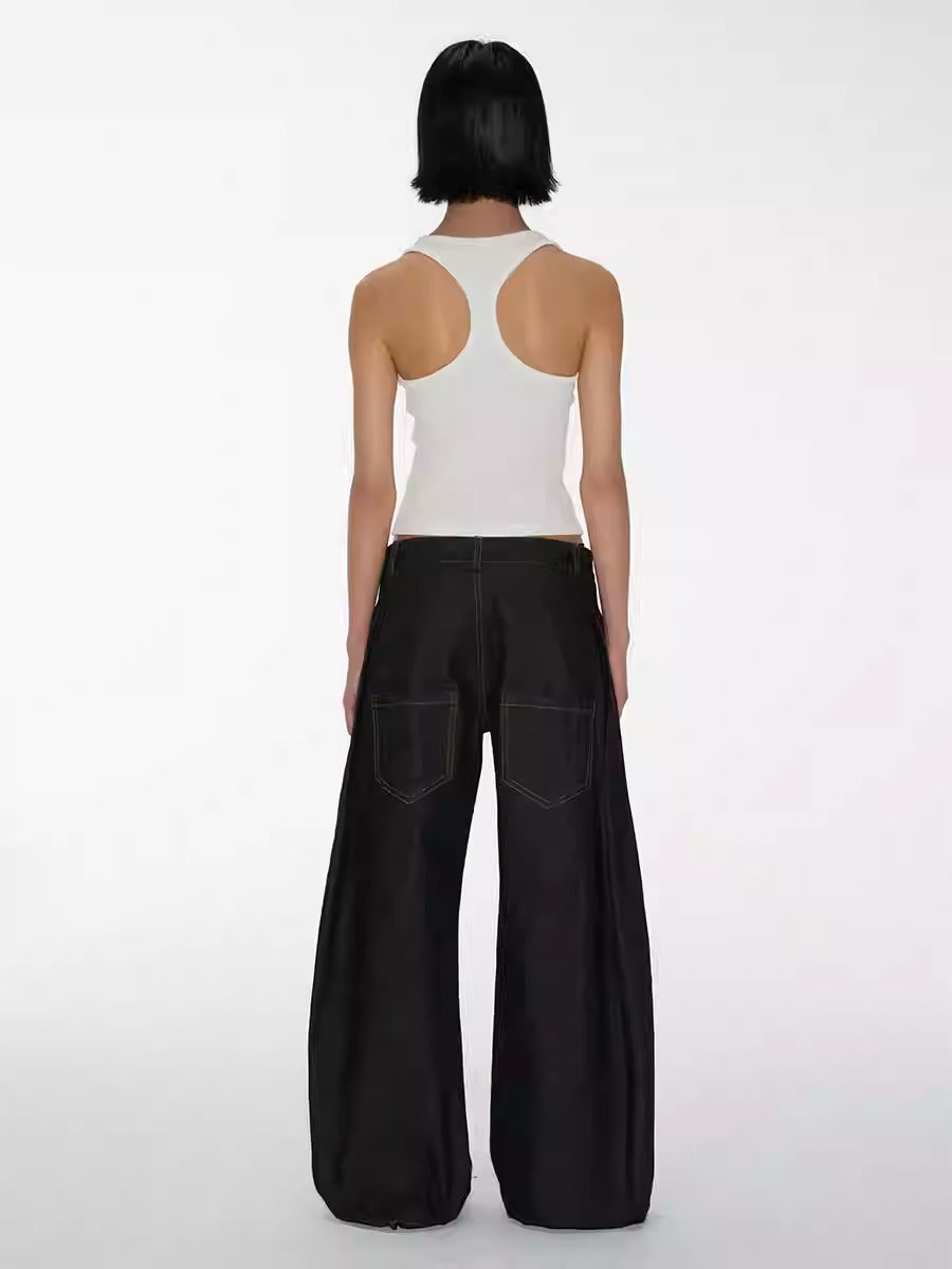 Structured Pleated Banana Low Waist Curved Blade Pants [ID:0522PA]