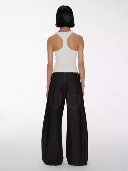 Structured Pleated Banana Low Waist Curved Blade Pants [ID:0522PA]
