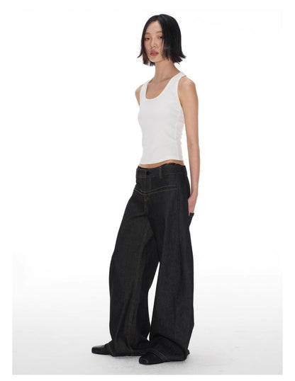 Structured Pleated Banana Low Waist Curved Blade Pants [ID:0522PA]