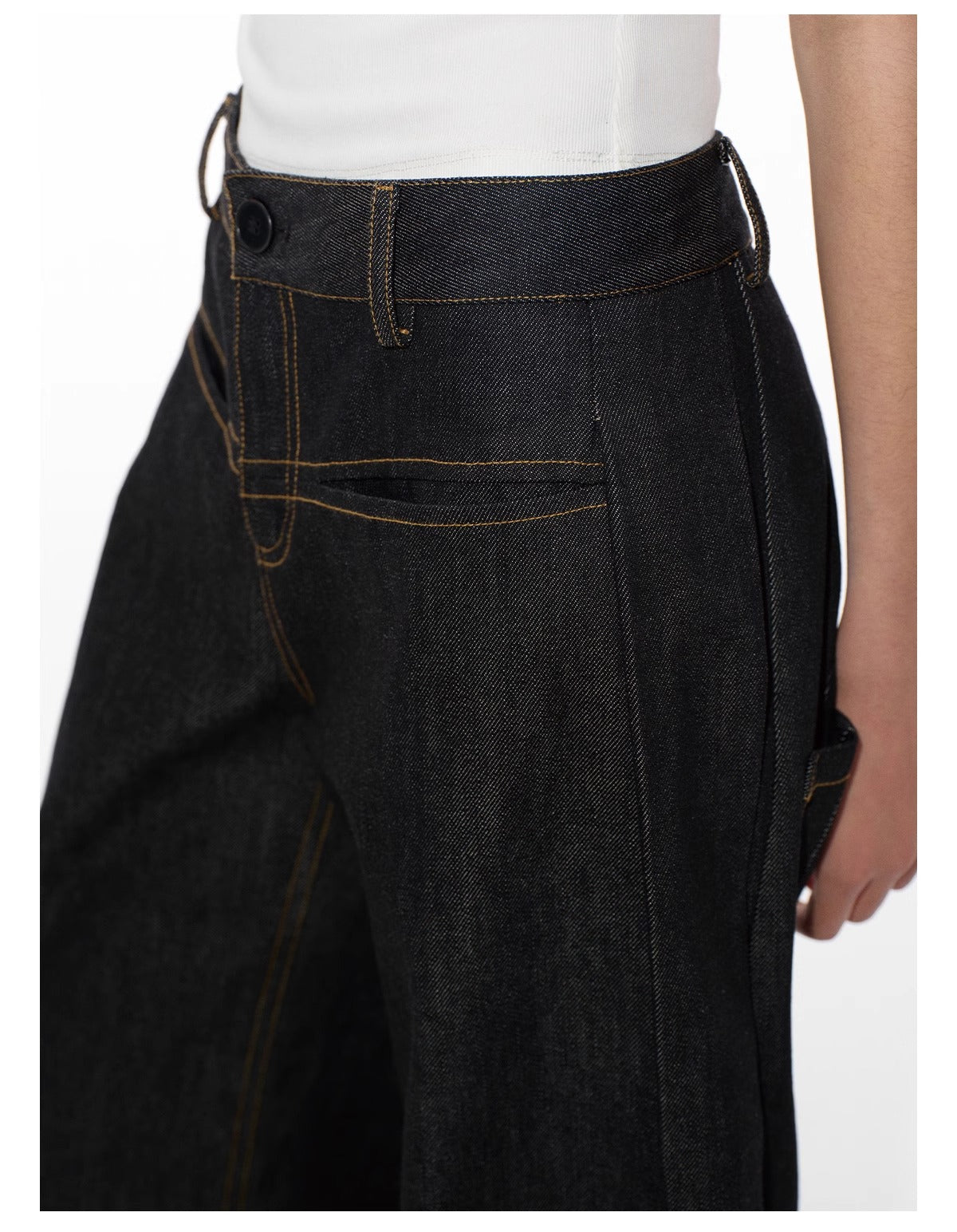 Structured Pleated Banana Low Waist Curved Blade Pants [ID:0522PA]
