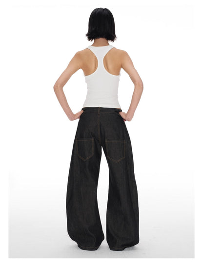 Structured Pleated Banana Low Waist Curved Blade Pants [ID:0522PA]