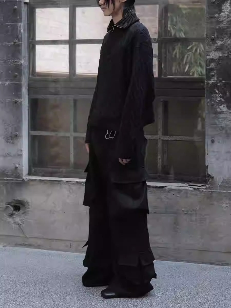 Multi-Pocket Workwear Curved Blade Structured Texture Pants [ID:0524PA]