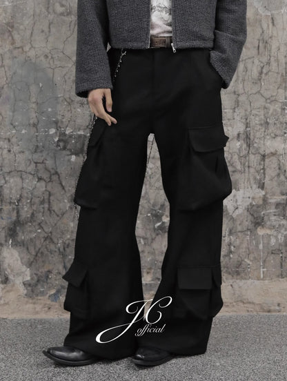Multi-Pocket Workwear Curved Blade Structured Texture Pants [ID:0524PA]