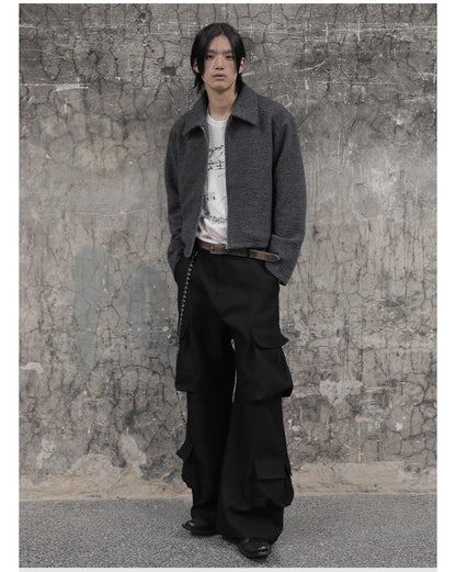 Multi-Pocket Workwear Curved Blade Structured Texture Pants [ID:0524PA]