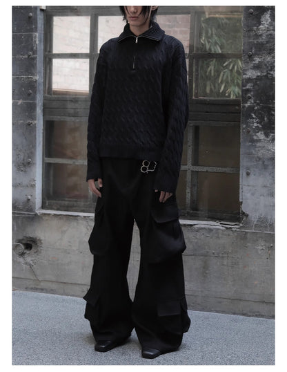 Multi-Pocket Workwear Curved Blade Structured Texture Pants [ID:0524PA]