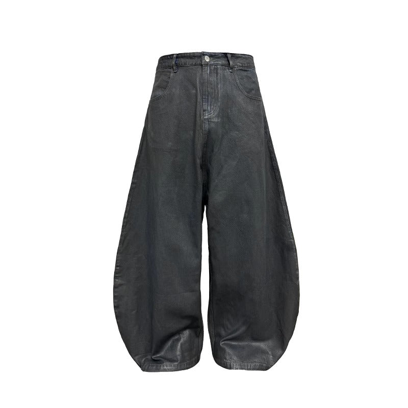 Low Crotch Waxed Curved Blade Washed Wax Denim Pants [ID:0526PA]
