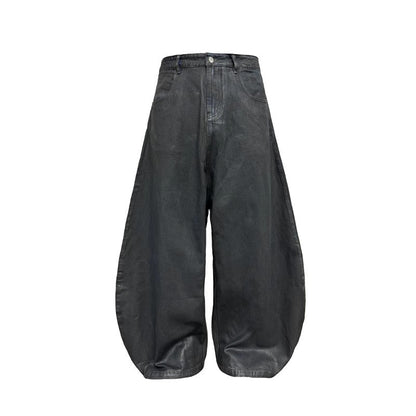 Low Crotch Waxed Curved Blade Washed Wax Denim Pants [ID:0526PA]