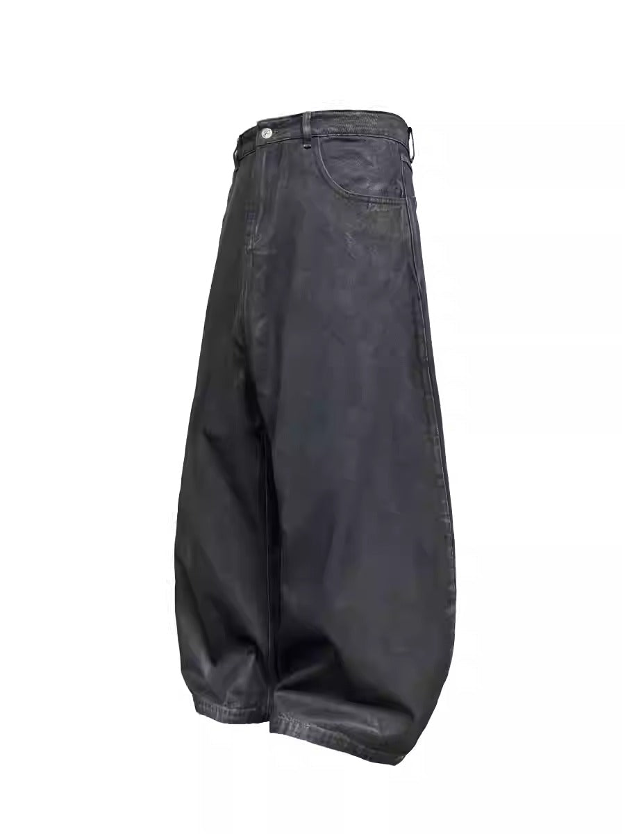 Low Crotch Waxed Curved Blade Washed Wax Denim Pants [ID:0526PA]