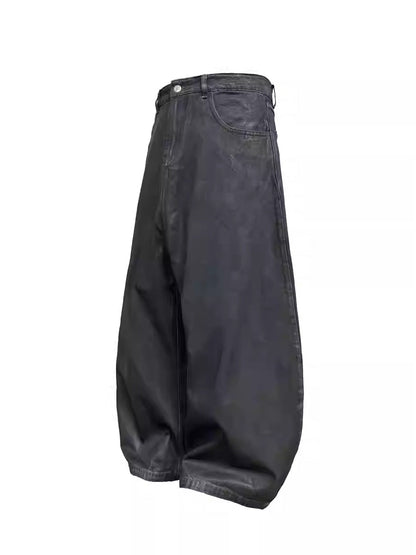 Low Crotch Waxed Curved Blade Washed Wax Denim Pants [ID:0526PA]
