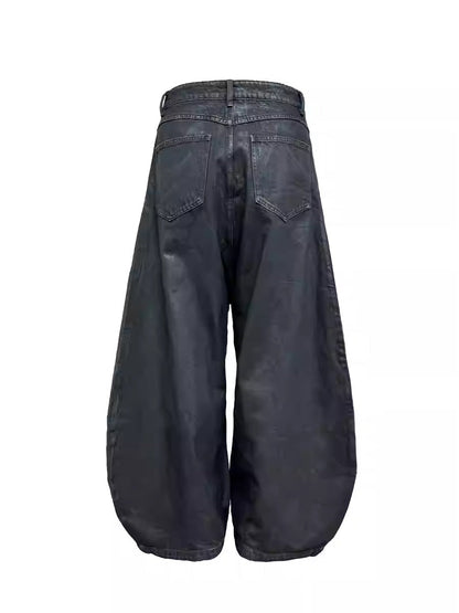 Low Crotch Waxed Curved Blade Washed Wax Denim Pants [ID:0526PA]