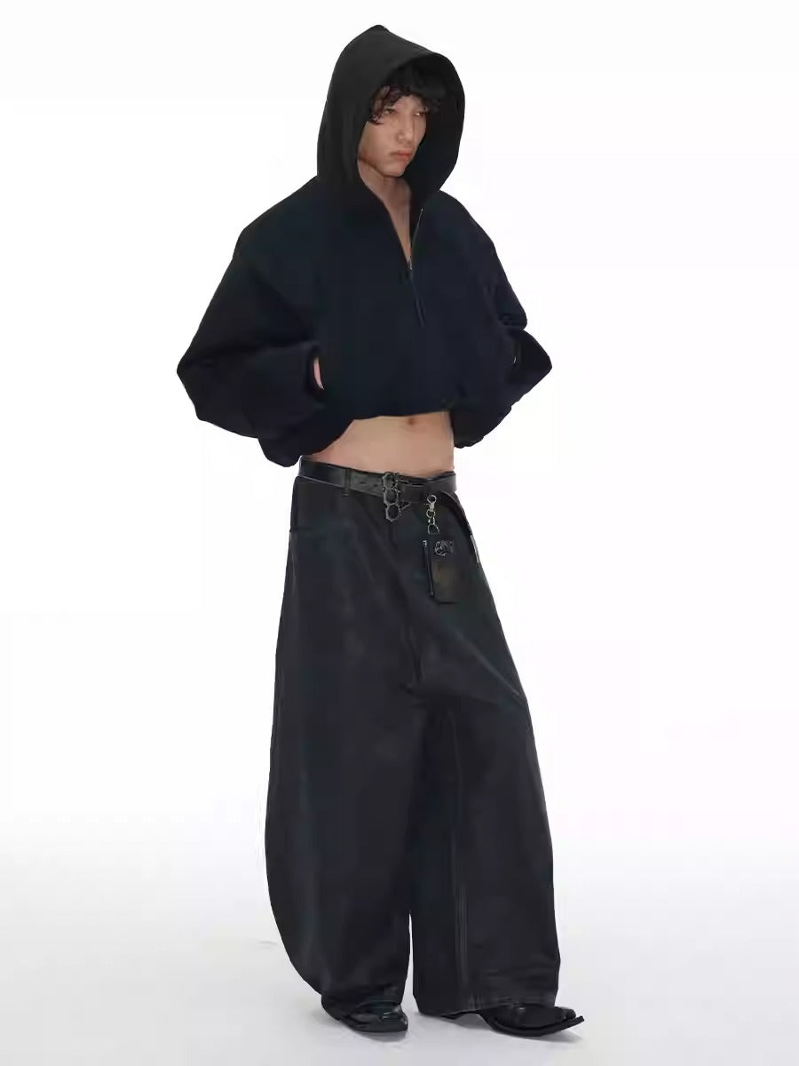 Low Crotch Waxed Curved Blade Washed Wax Denim Pants [ID:0526PA]