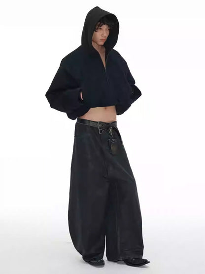 Low Crotch Waxed Curved Blade Washed Wax Denim Pants [ID:0526PA]
