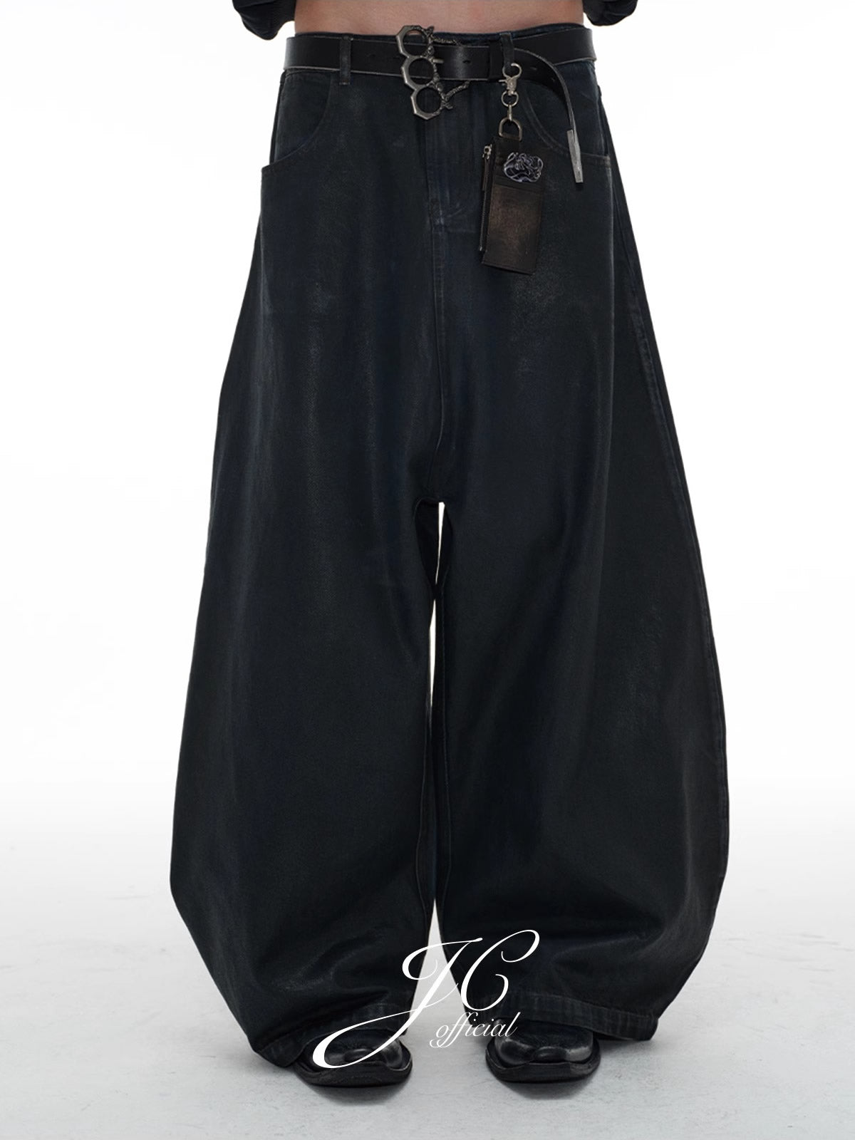 Low Crotch Waxed Curved Blade Washed Wax Denim Pants [ID:0526PA]