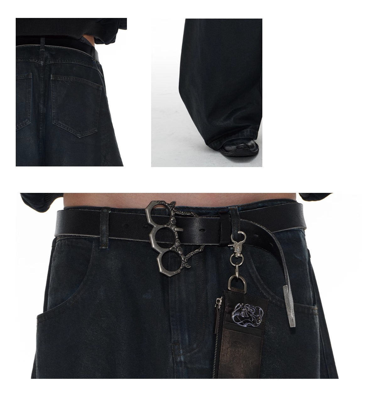 Low Crotch Waxed Curved Blade Washed Wax Denim Pants [ID:0526PA]