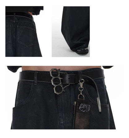 Low Crotch Waxed Curved Blade Washed Wax Denim Pants [ID:0526PA]
