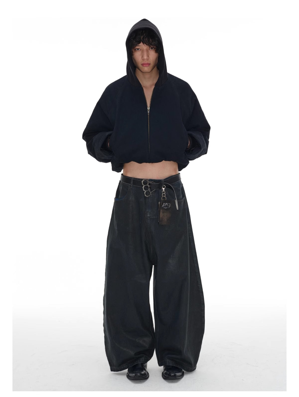 Low Crotch Waxed Curved Blade Washed Wax Denim Pants [ID:0526PA]