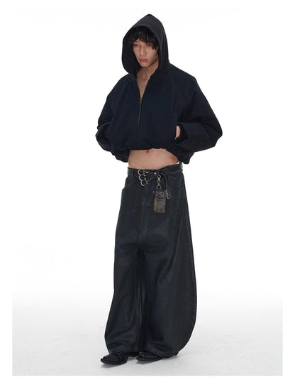 Low Crotch Waxed Curved Blade Washed Wax Denim Pants [ID:0526PA]