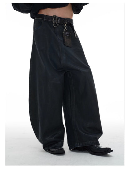 Low Crotch Waxed Curved Blade Washed Wax Denim Pants [ID:0526PA]