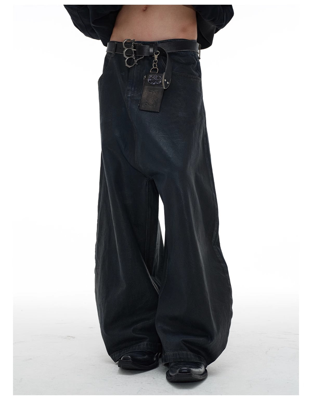 Low Crotch Waxed Curved Blade Washed Wax Denim Pants [ID:0526PA]