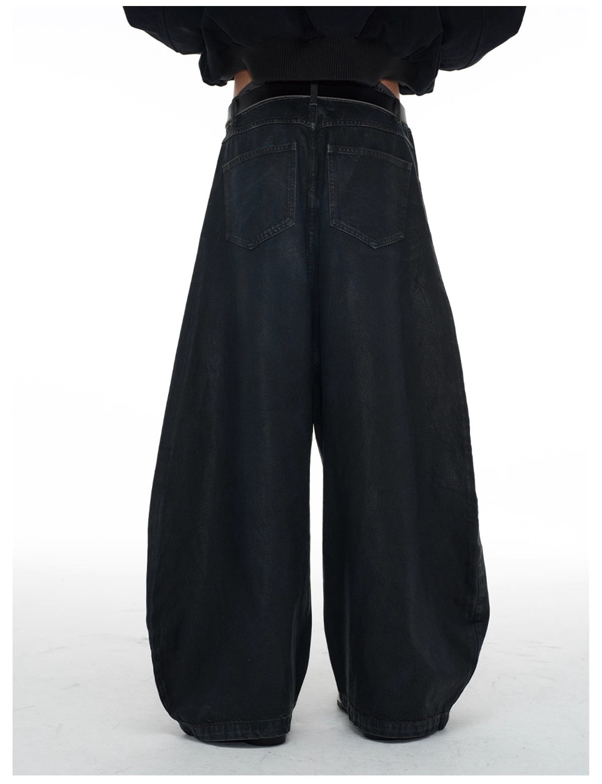 Low Crotch Waxed Curved Blade Washed Wax Denim Pants [ID:0526PA]