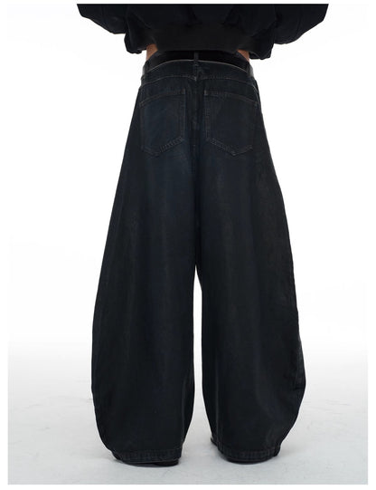 Low Crotch Waxed Curved Blade Washed Wax Denim Pants [ID:0526PA]